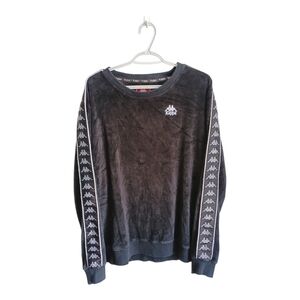Y2K Kappa Black Velour Long Sleeve with White Logo Tape On Sleeves XL
